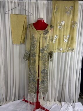 Embellished Yellow Formal Three-Piece Set
